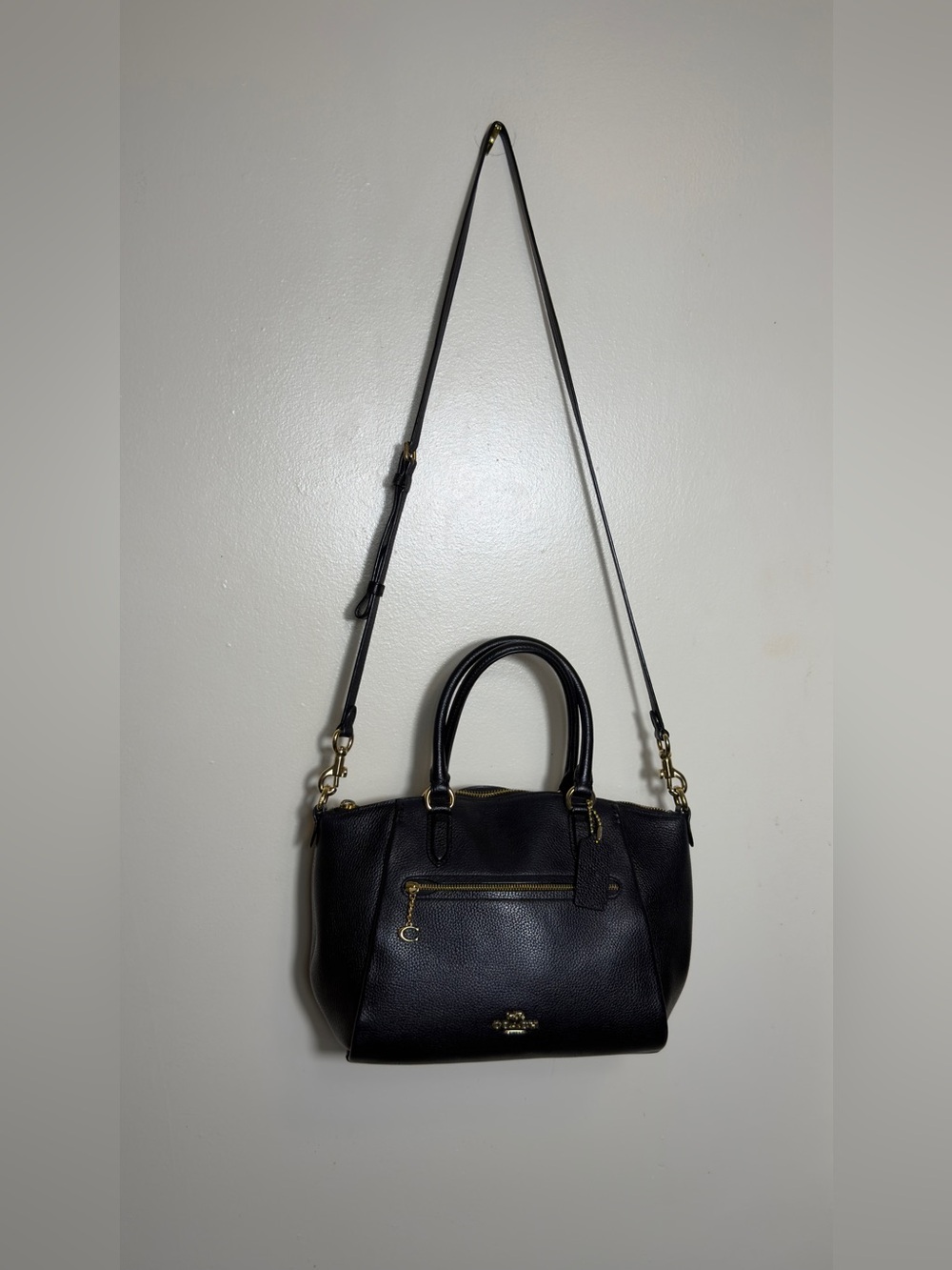 COACH Black Elise Satchel Pebbled Leather Crossbody Shoulder Bag Gold Hardware 7 - Picture 15 of 16